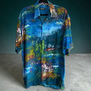 Riscatto Italian Watercolor Design Men's Short Sleeve Casual Shirt Size Medium